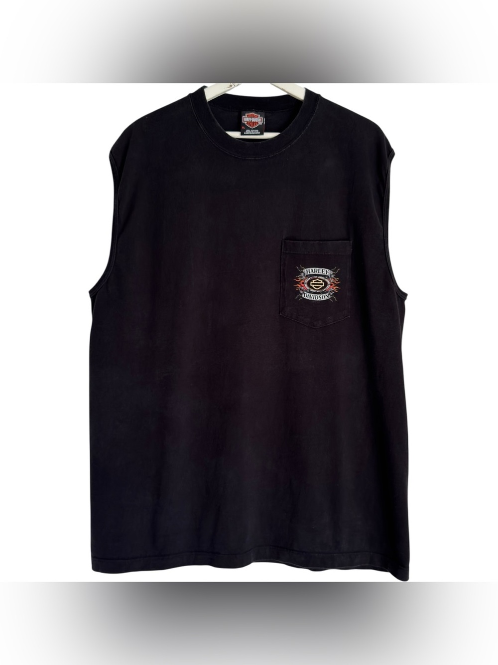 Vintage Harley-Davidson Black Pocket Tank Flame XL Mens Cincinnati Ohio 2009